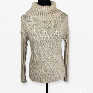 Market & Spruce Cream Cowl Neck Sweater with Cable Knit S